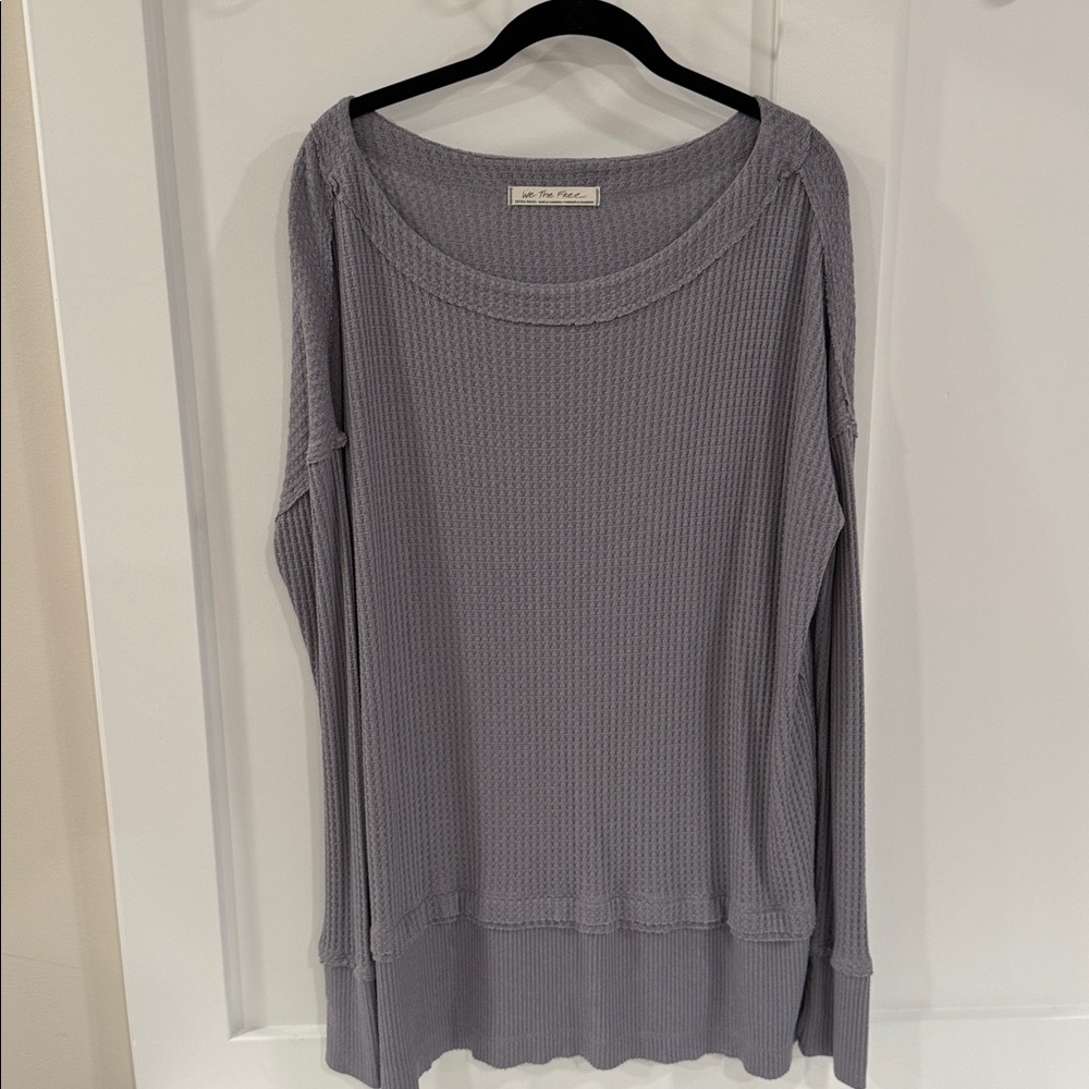 Free People Gray Waffle Knit Top